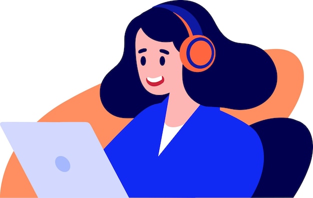 Hand Drawn Office worker with headphones in concept Support Center in flat style isolated on background