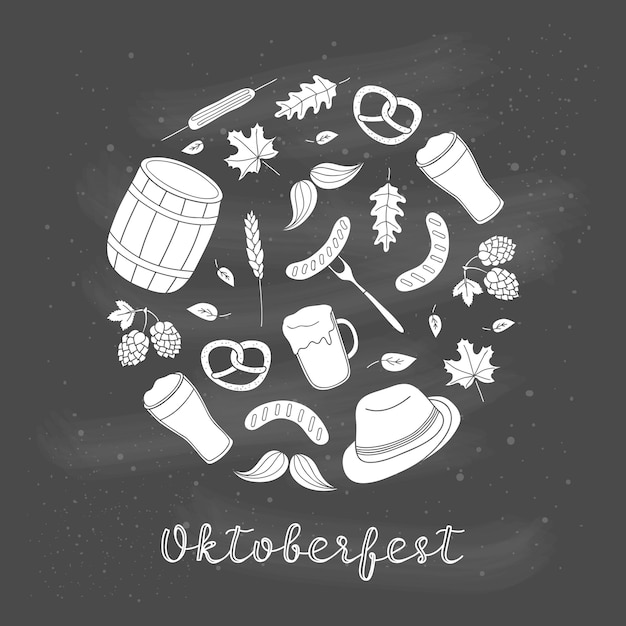 Hand drawn oktoberfest icons in circle