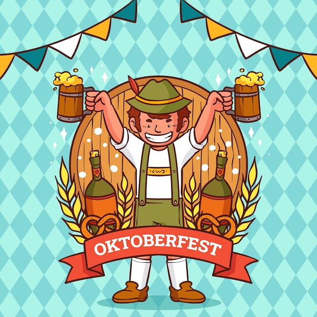 Vettore illustrazione più oktoberfest disegnata a mano