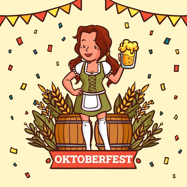 Vettore illustrazione più oktoberfest disegnata a mano