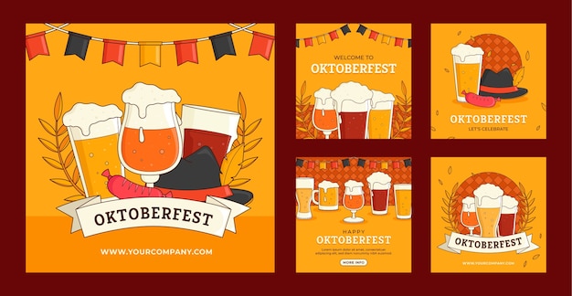 Vector hand drawn oktoberfest instagram posts collection