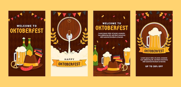 Vettore collezione di storie instagram oktoberfest disegnata a mano