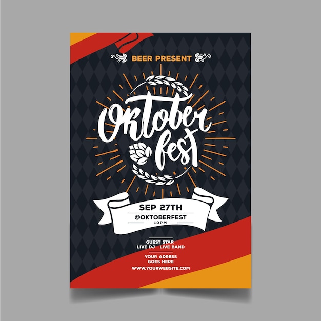 Hand drawn oktoberfest poster template with creative lettering