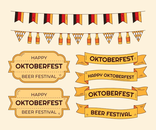 Vector hand drawn oktoberfest ribbons collection