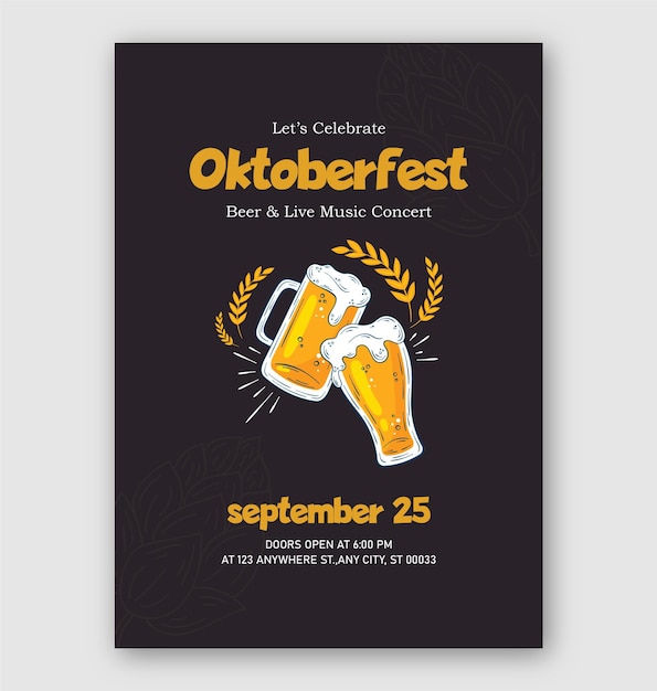 Vettore modello di volantino verticale oktoberfest disegnato a mano