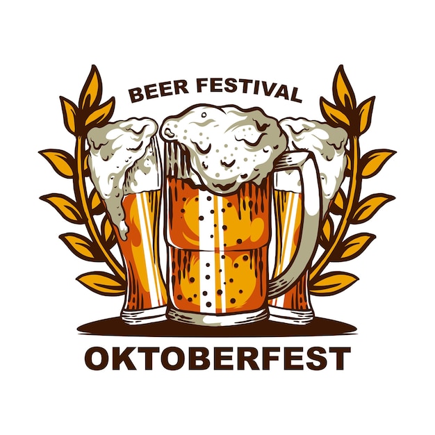 Oktoberfest disegnato a mano con birra