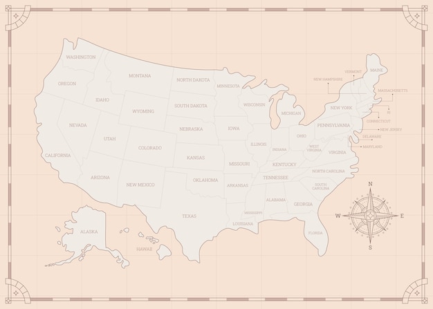 벡터 손으로 그린 오래된 미국 지도 일러스트레이션
