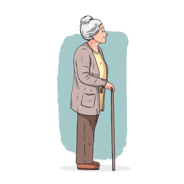 ベクトル 手描きの老婦人漫画イラスト