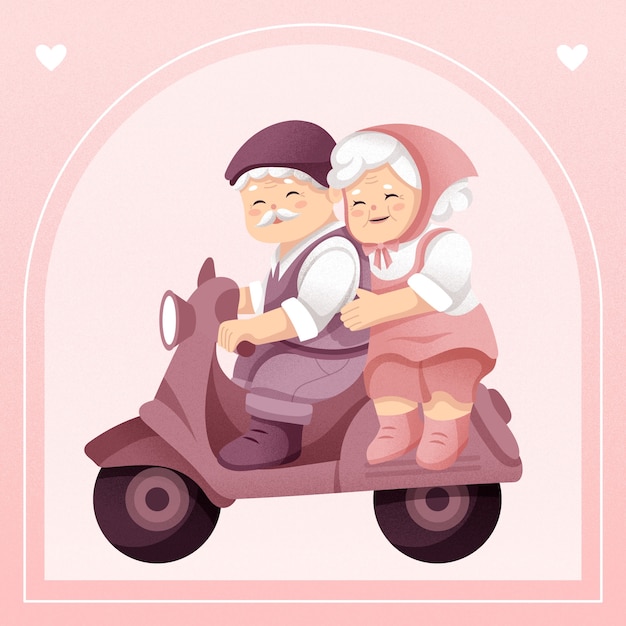 Hand drawn old people having fun illustration