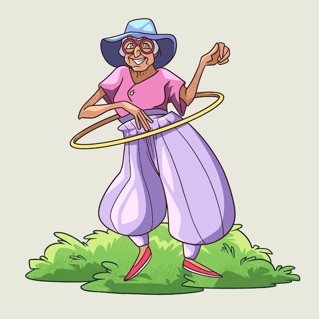 楽しいイラストを持っている手描きの老人