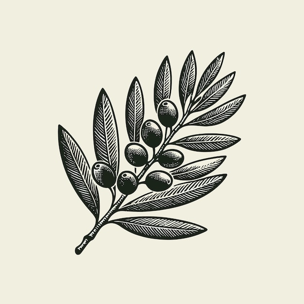 Vettore di ramo d'olivo disegnato a mano solido