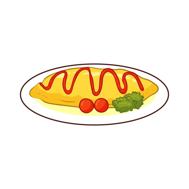 Vector 손으로 그린 오므라이스 음식