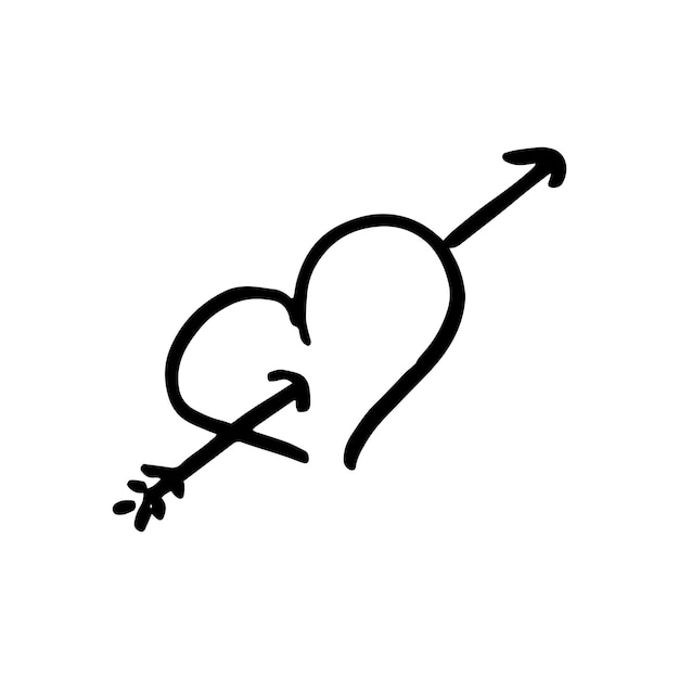 Вектор Ручной рисунок одного сердца простая икона в стиле каракулей одно небрежное векторное сердце черный изолирован на белом фоне