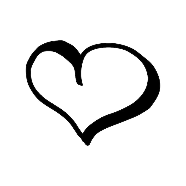 Vector hand drawn one heart simple doodle style icon single careless vector heart black isolated on a white background
