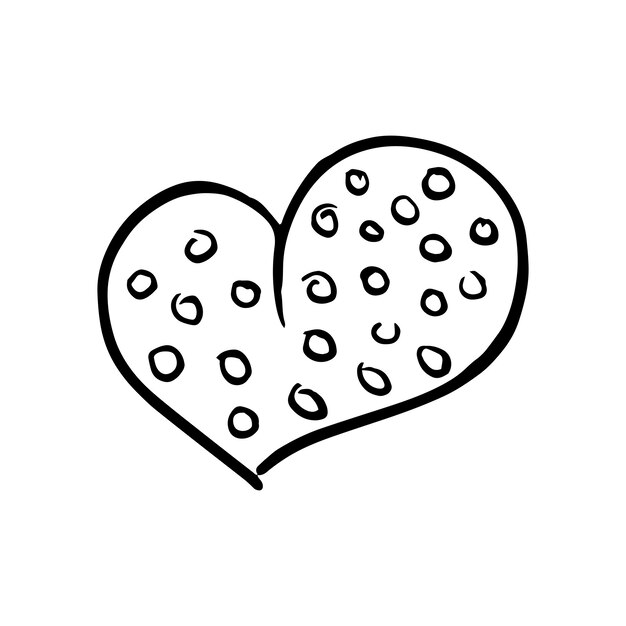 Hand drawn one heart simple doodle style icon single careless vector heart black isolated on a white background