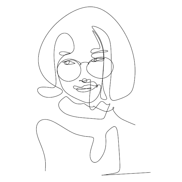 hand drawn one line art illustration woman face continuous line drawing