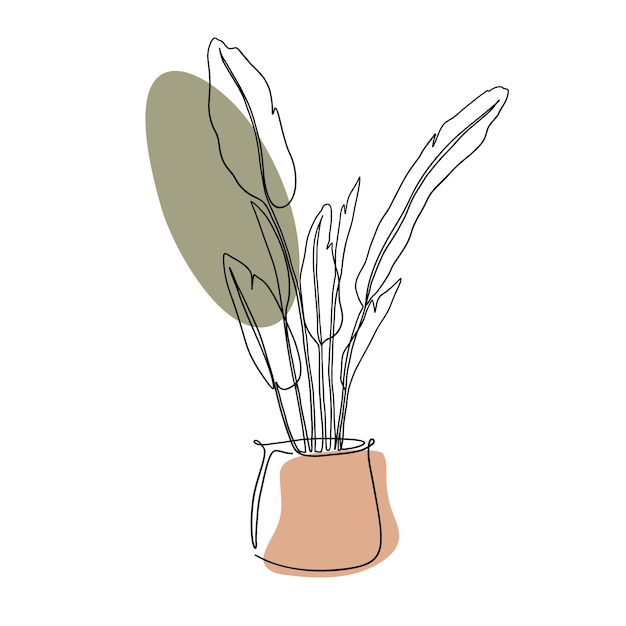 벡터 손으로 그린 한 라인 아트 식물 그림