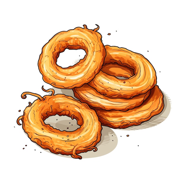 Vector hand drawn onion rings cartoon vector illustration clipart white background