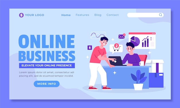 Vector hand drawn online business landing page
