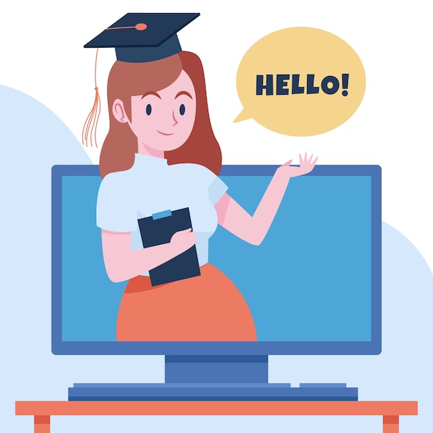 Vector hand drawn online tutor illustration