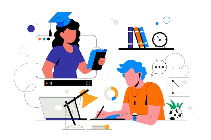 Vector hand drawn online tutor illustration