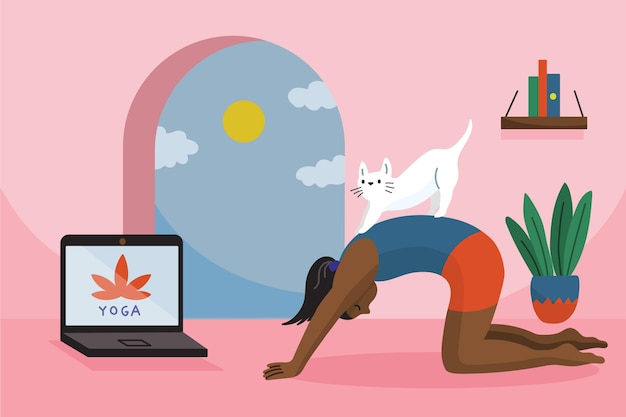 Vettore concetto di classe di yoga online disegnato a mano