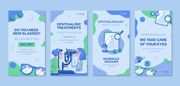 Vector hand drawn ophthalmologist instagram stories