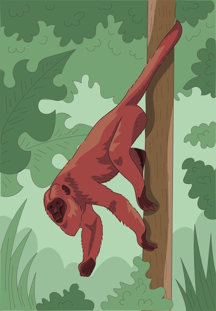 Orangutan disegnato a mano sull'albero nella giungla