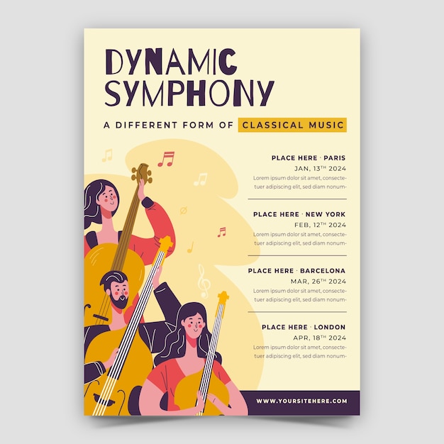 Modello di poster per concerti di orchestra disegnato a mano