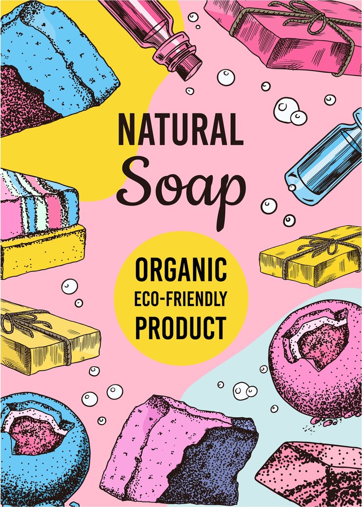 Vector hand drawn organic eco friendly soap