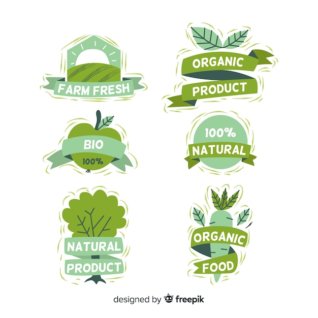 Hand drawn organic food labels collection