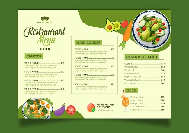 Vettore design di menu di ristoranti biologici disegnati a mano