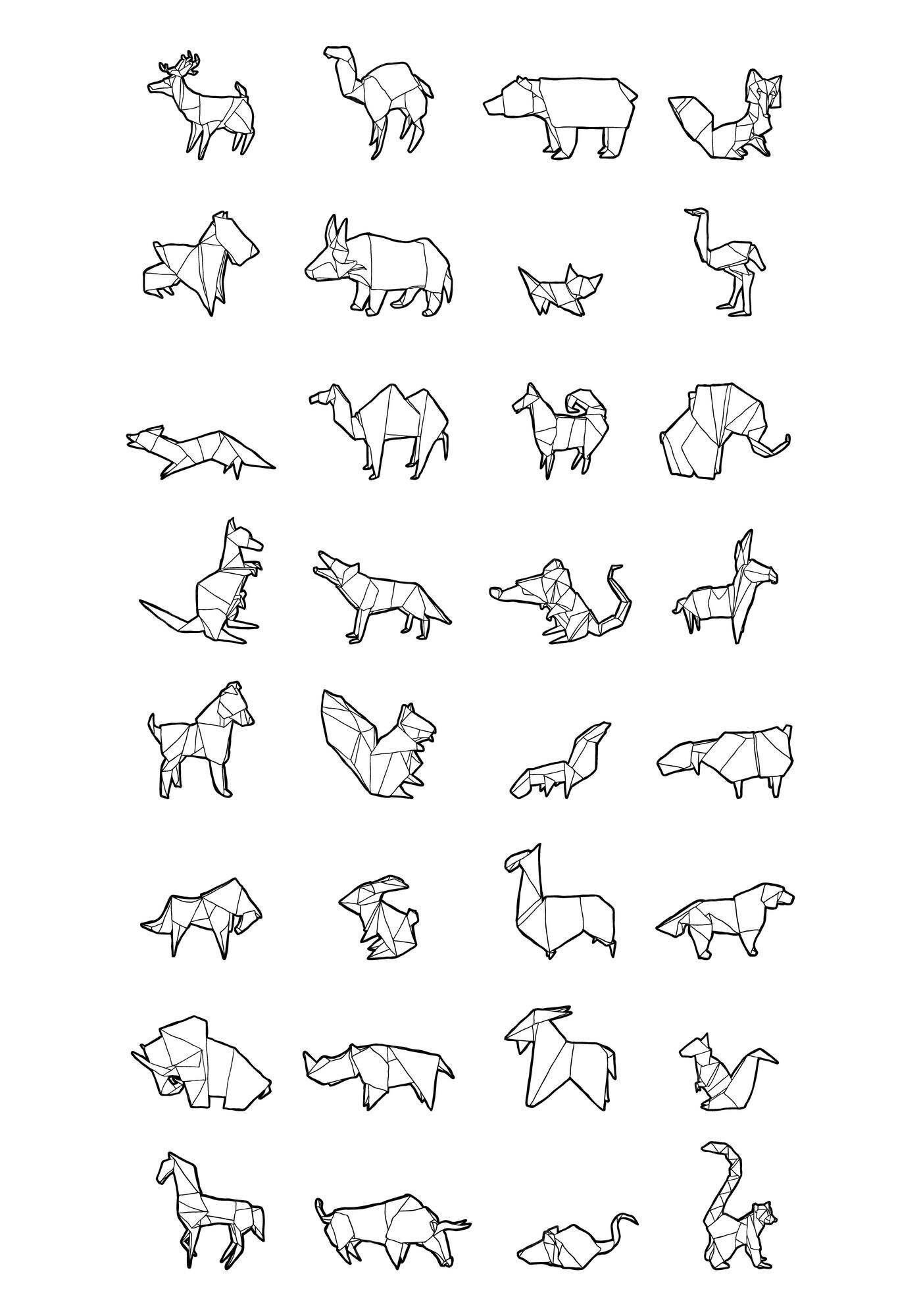 Premium Vector Hand drawn origami animals pack