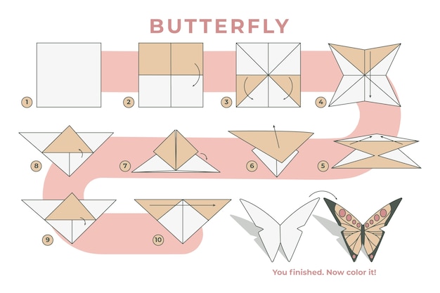 Vettore illustrazione di istruzioni di origami disegnate a mano