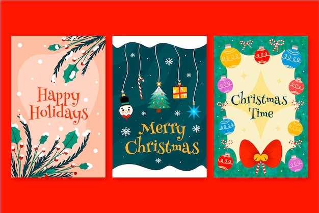 Vector hand drawn ornamental christmas cards collection