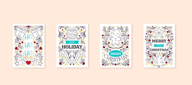 Vector hand drawn ornamental christmas cards collection