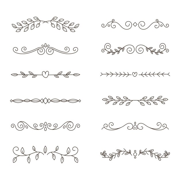 Hand drawn ornamental divider on white background set