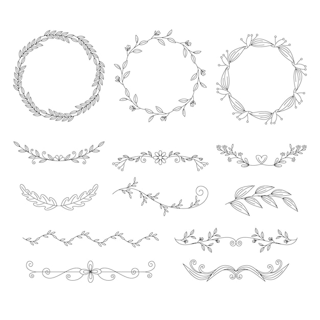 Vector hand drawn ornamental element collection