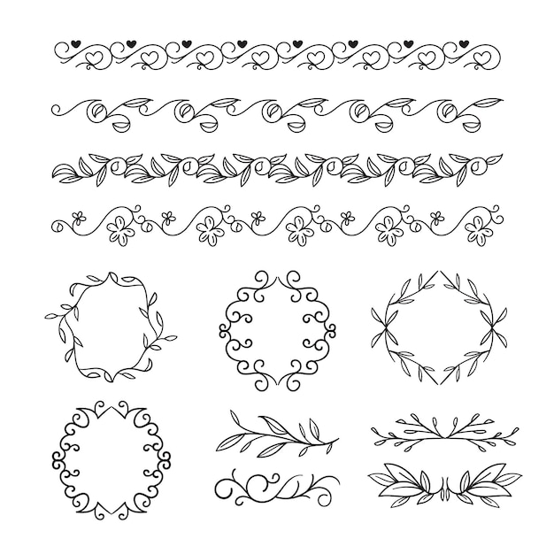 Vector hand drawn ornamental element collection