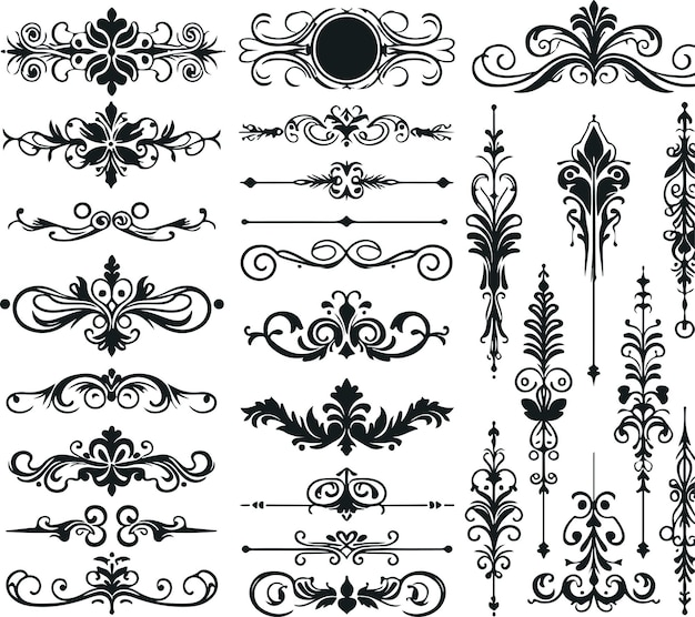 hand drawn ornamental floral dividers and decorative separators on solid white background