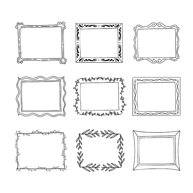 Vector hand drawn ornamental frame set