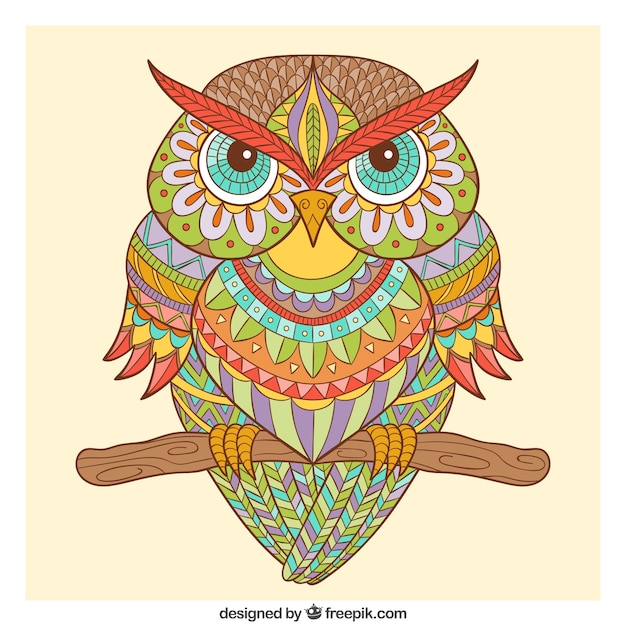 Hand drawn ornamental owl in ethnic style