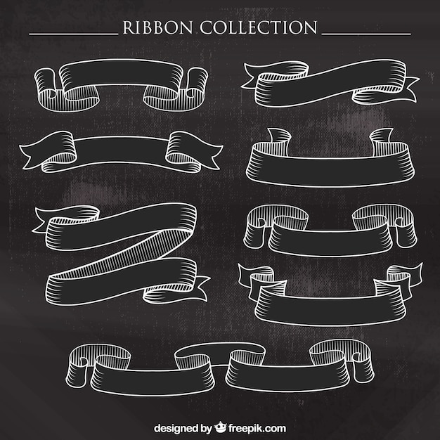 Vector hand drawn ornamental vintage ribbons