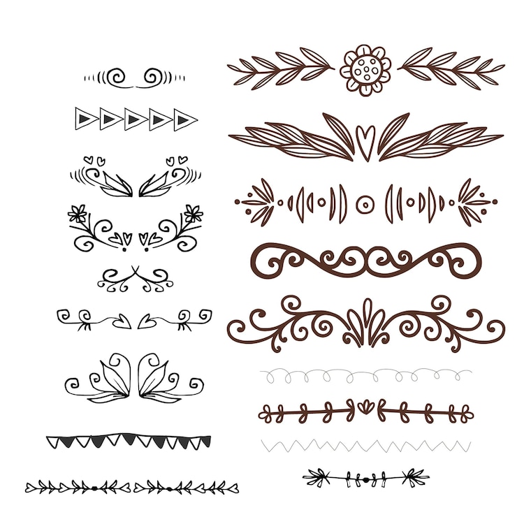 Vector hand drawn ornamental winter dividers snowflakes borders christmas holiday decor and floral ornate