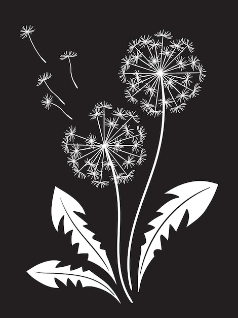Vector hand drawn ornate dandelions silhouettes in graphic style isolated vector illustration