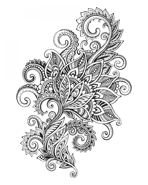 Motivo floreale ornato disegnato a mano in stile zentangle.