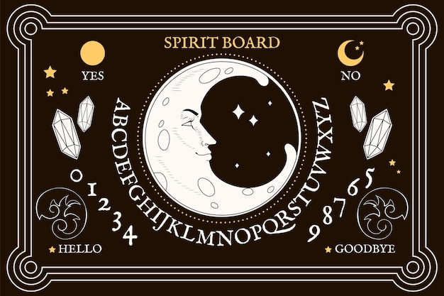 Illustrazione disegnata a mano della tavola di ouija