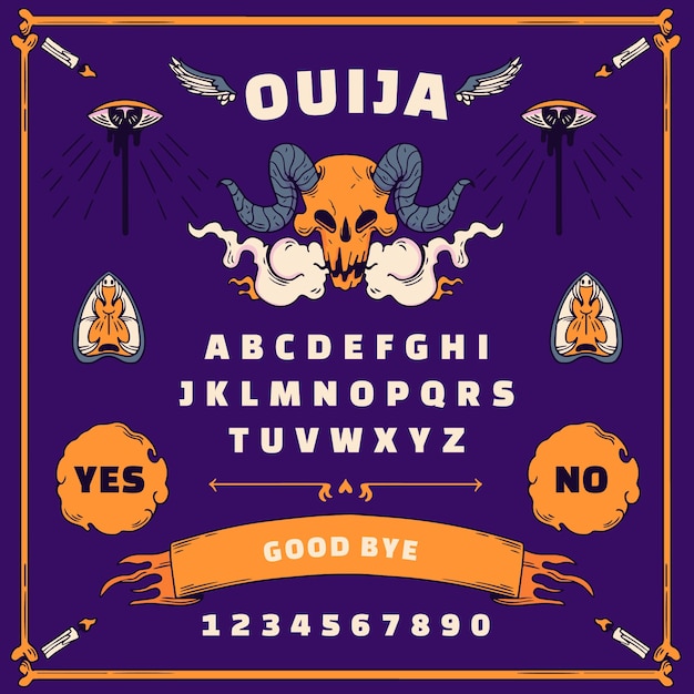 Illustrazione disegnata a mano della tavola di ouija