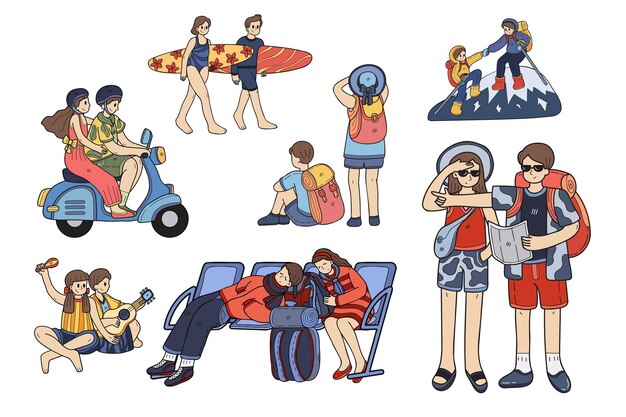 Vector hand drawn outdoor traveler collection in flat style illustration for business ideas