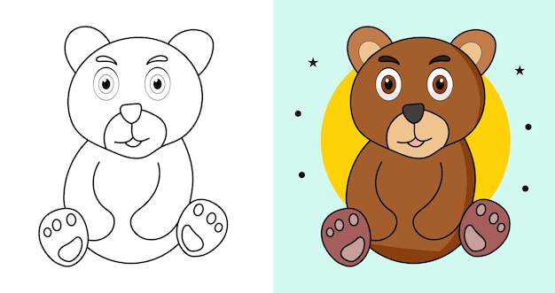 Illustrazione dell'orso bruno con contorno disegnato a mano pagina da colorare vettoriale del personaggio dei cartoni animati per i bambini